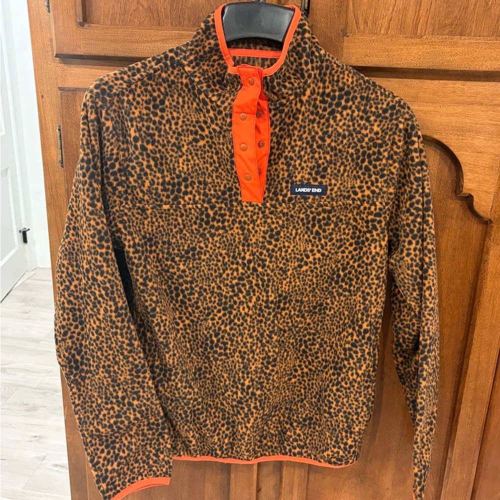 Lands' End Leopard Print Fleece with Orange Trim